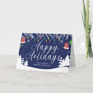 Custom Happy Holidays Festive Blue Business Holiday Card