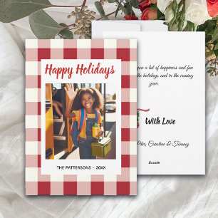 Custom Happy Holidays Fun Plaid Red Green Photo Holiday Card