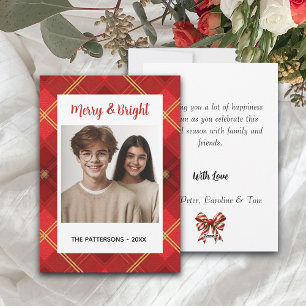 Custom Happy Holidays Fun Plaid Red Green Photo Holiday Card