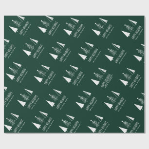 Custom Happy Holidays Green Festive Spruce  Wrapping Paper