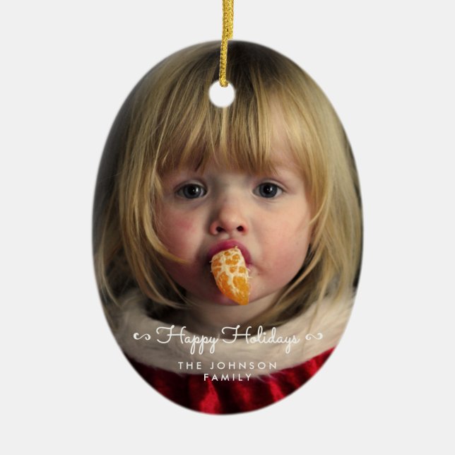 Custom Happy Holidays Oval Christmas Tree Ornament (Front)