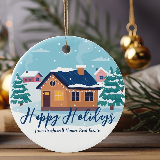 Custom Happy Holidays Real Estate Company Winter Ceramic Tree Decoration (Creator Uploaded)