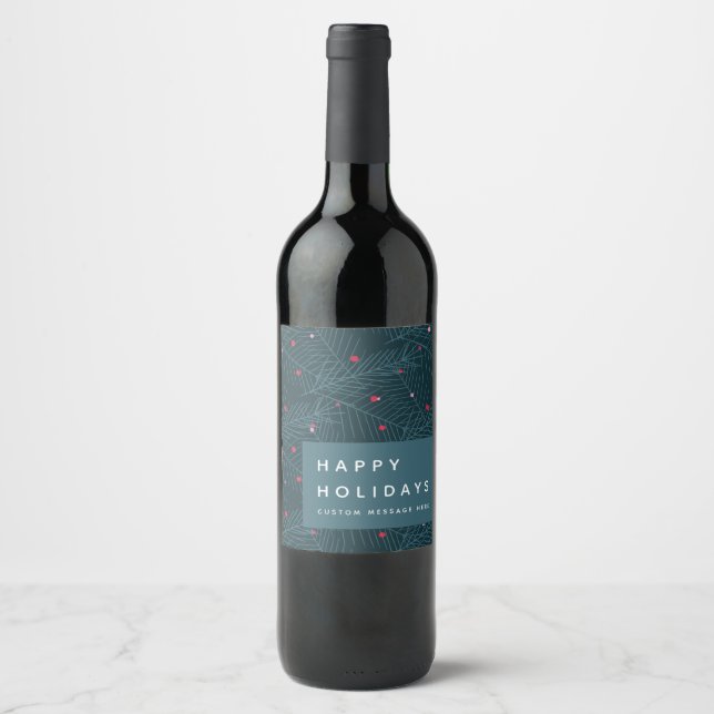Custom Happy Holidays Spruce Berries Modern Wine Label (Front)