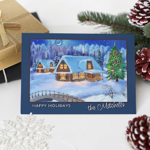 Custom Happy Holidays Winter Wonderland Watercolor Postcard