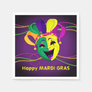 Custom Happy MARDI GRAS Laugh Disposable Cocktail Napkin