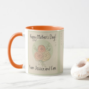 Custom Happy Mother's Day amber line art roses Mug