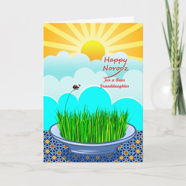 Custom, Happy Norooz for Granddaughter, Sabzeh Holiday Card (Front)