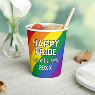 Custom Happy Pride LGBT Gay Pride Party Rainbow Paper Cups