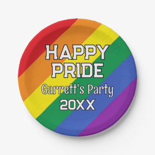 Custom Happy Pride LGBT Gay Pride Party Rainbow Paper Plate