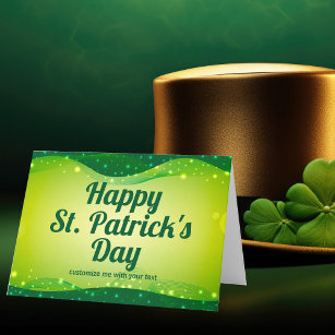Custom Happy St. Patrick's Day Cute Green Sparkle Holiday Card