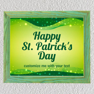 Custom Happy St. Patrick's Day Cute Green Sparkle Poster