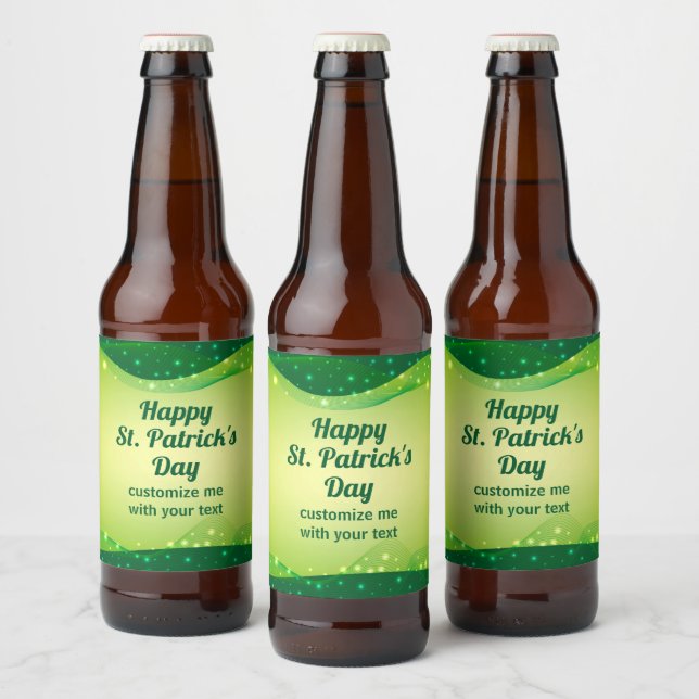 Custom Happy St. Patrick's Day Green Sparkle Party Beer Bottle Label (Bottles)