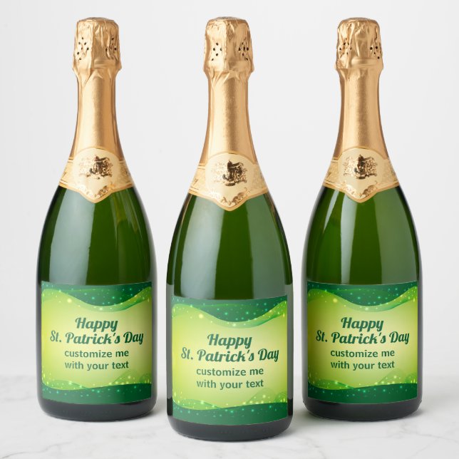 Custom Happy St. Patrick's Day Green Sparkle Party Sparkling Wine Label (Bottles)
