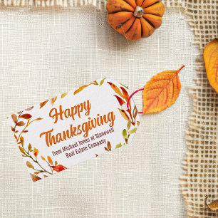 Custom Happy Thanksgiving Autumn Leaves Business Gift Tags