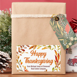 Custom Happy Thanksgiving Autumn Leaves Business Rectangular Sticker