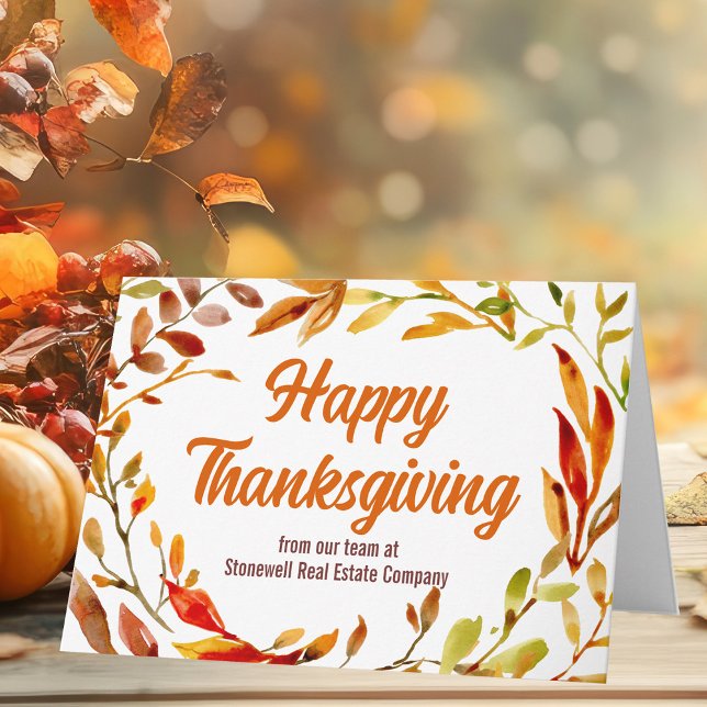 Custom Happy Thanksgiving Autumn Leaves Company Card (Creator Uploaded)