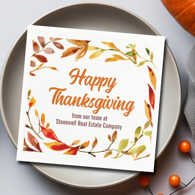 Custom Happy Thanksgiving Autumn Leaves Company Napkin (Creator Uploaded)