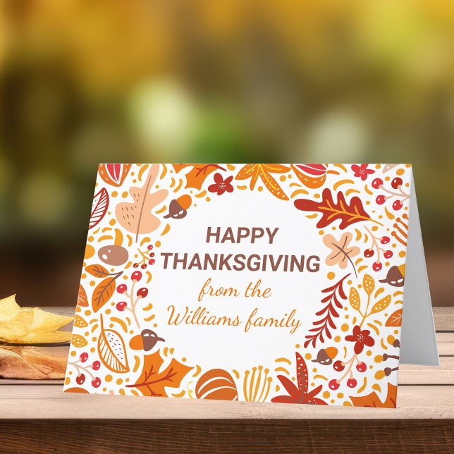 Custom Happy Thanksgiving Autumn Leaves Folded Holiday Card (Creator Uploaded)
