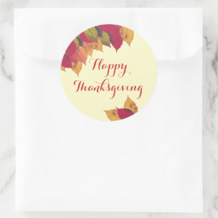 Custom Happy Thanksgiving Colorful Fall Leaves Classic Round Sticker