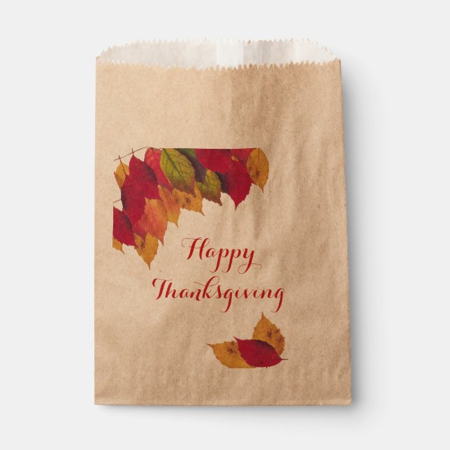 Custom Happy Thanksgiving Colourful Fall Leaves Favour Bags (Front)