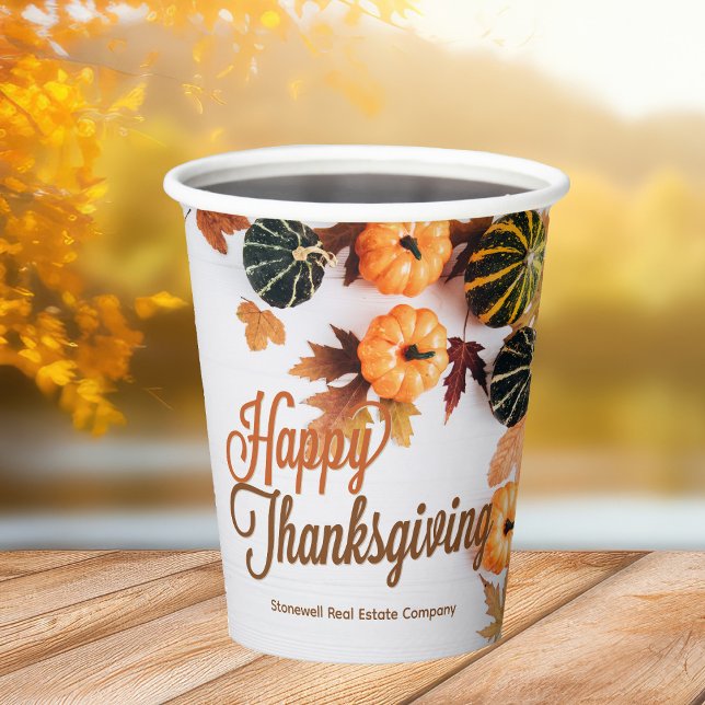 Custom Happy Thanksgiving Fall Company Dinner Paper Cups (Creator Uploaded)