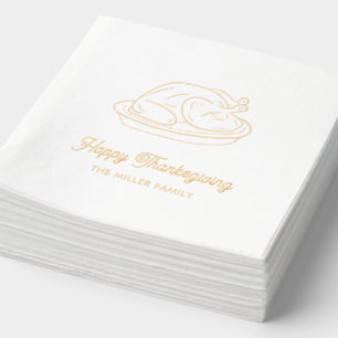 Custom Happy Thanksgiving Gold Foil Turkey Napkins
