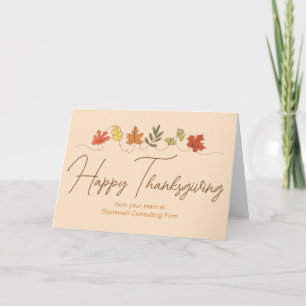 Custom Happy Thanksgiving Leaves Modern Company Holiday Card