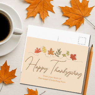 Custom Happy Thanksgiving Leaves Modern Company Holiday Postcard