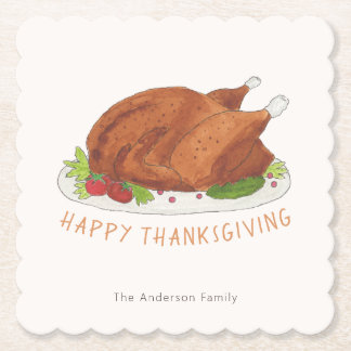 Custom Happy Thanksgiving Roasted Turkey Paper Coaster