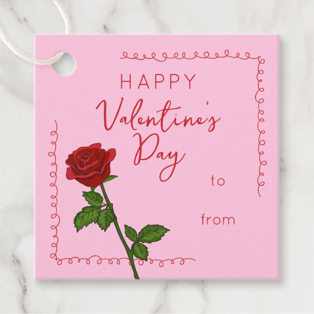 Custom Happy Valentine’s Day Rose Gift Tag  (Front)