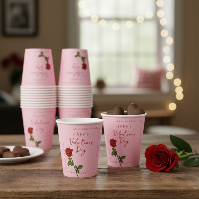 Custom Happy Valentine’s Day Rose  Paper Cups (Creator Uploaded)