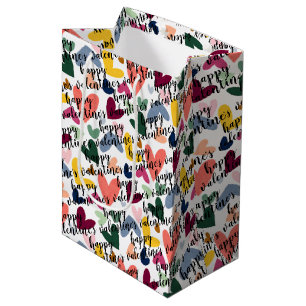 Custom Happy Valentines I Love You Heart Pattern Medium Gift Bag