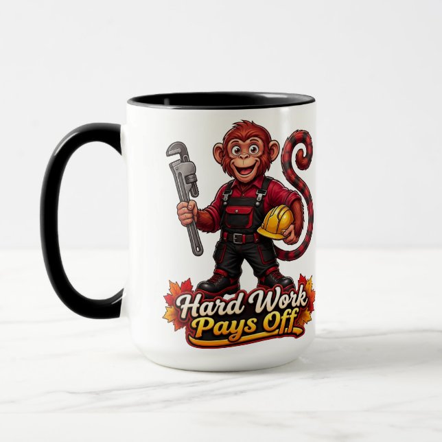 Custom Hard Work Pays Off Worker Monkey Mascot Ill Mug (Left)