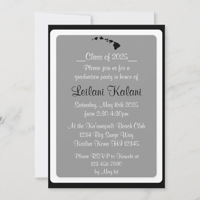 Custom Hawaii black islands graduation invitations (Front)