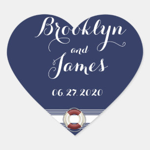 Custom Heart Blue Nautical Wedding Stickers