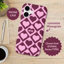 Custom Heart Checkerboard Pattern Bordeaux Pink -