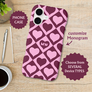 Custom Heart Checkerboard Pattern Bordeaux Pink - 