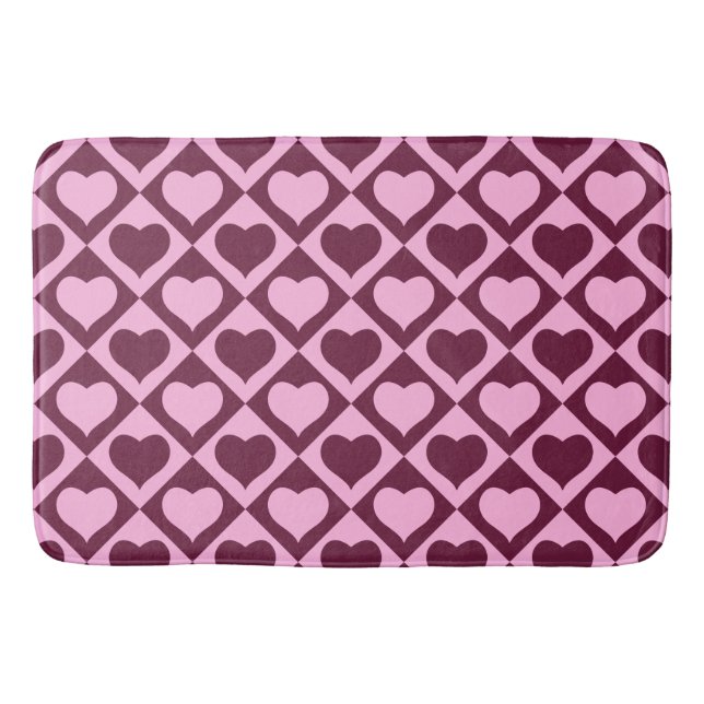Custom Heart Checkerboard Pattern Bordeaux Pink -  Bath Mat (Front)
