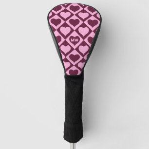Custom Heart Checkerboard Pattern Bordeaux Pink - Golf Head Cover