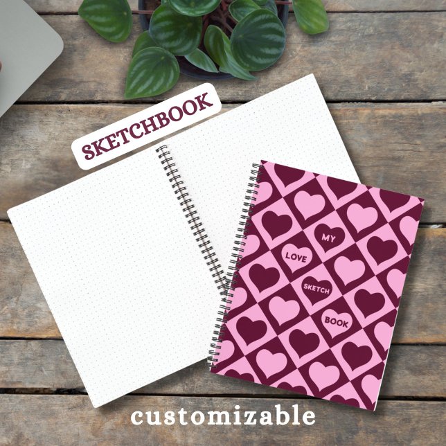 Custom Heart Checkerboard Pattern Bordeaux Pink -  Notebook (Creator Uploaded)