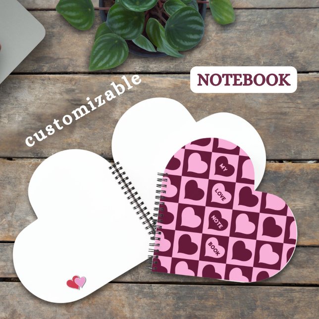 Custom Heart Checkerboard Pattern Bordeaux Pink -  Notebook (Creator Uploaded)