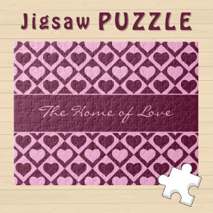 Custom Heart Chequerboard Pattern Bordeaux Pink - Jigsaw Puzzle