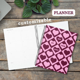 Custom Heart Chequerboard Pattern Bordeaux Pink - Planner