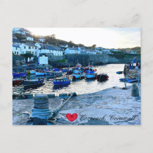 Custom Heart Coverack Harbour Dusk Cornwall Photo Holiday Postcard