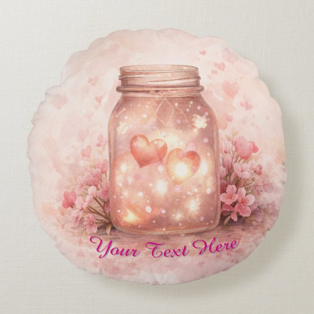 Custom Heart Jar Round Pillow (Front)