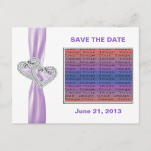 Custom Heart Lavender Ribbon SaveThe Date Postcard