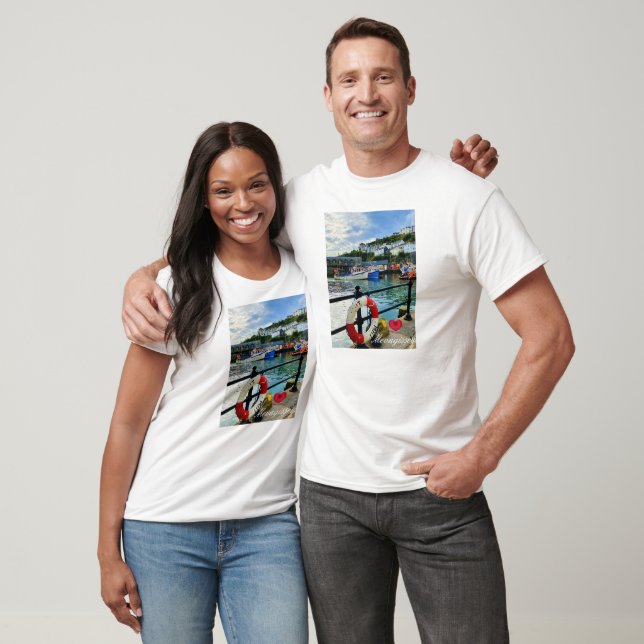 Custom Heart Mevagissey Harbor Lifebuoy Cornwall T-Shirt (Unisex)