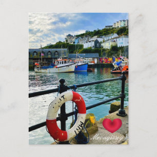 Custom Heart Mevagissey Harbour Lifebuoy Cornwall Holiday Postcard