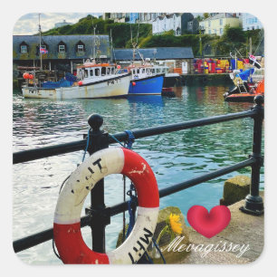 Custom Heart Mevagissey Harbour Lifebuoy Cornwall Square Sticker