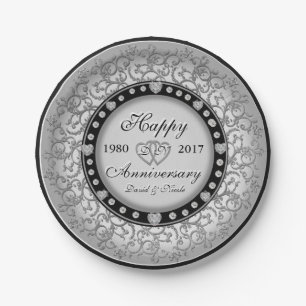 Custom Heart Monogram Ornamental Anniversary Paper Plate
